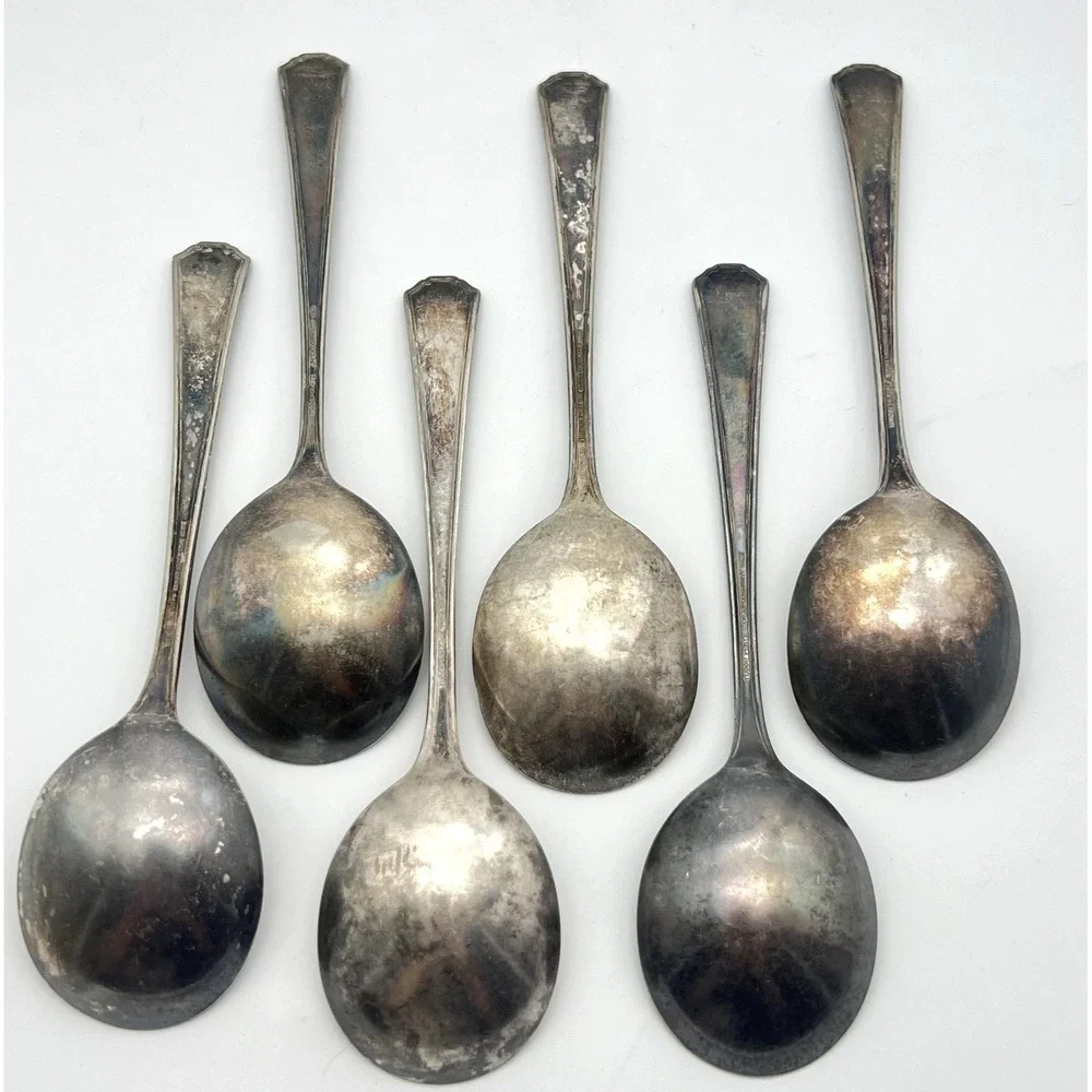 Oneida‎ Community Tudor Silver Plated 6 Spoon Set Queen Bess Vintage Tarnished